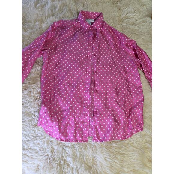 Vintage Jones New York Country PINK 100% Silk Polka dot Blouse Collared M - Picture 1 of 12